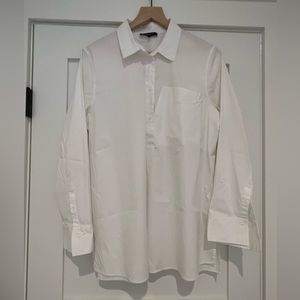 Lafayette 148 asymmetric 3/4 button up. Italian stretch cotton size XL - white